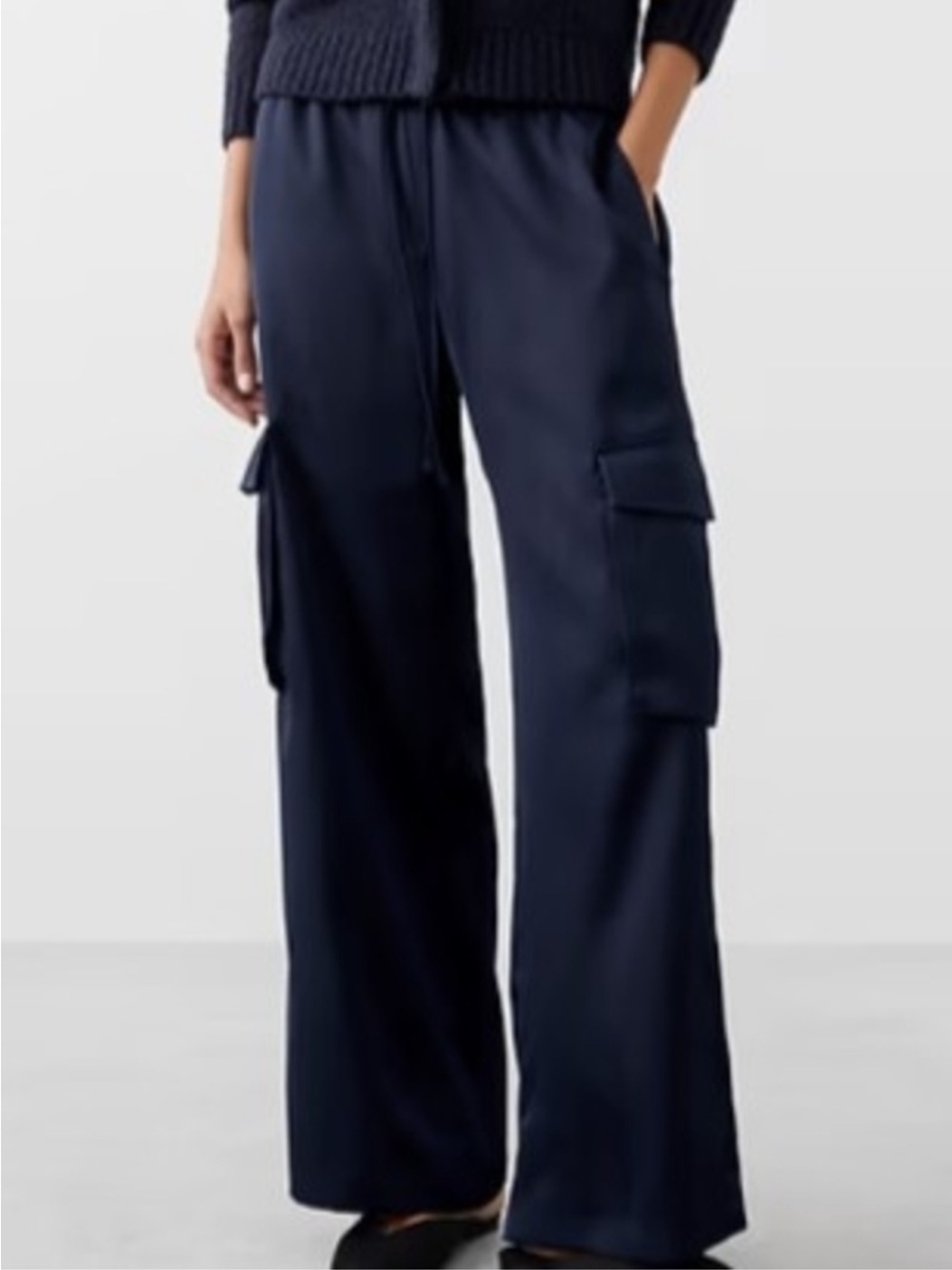 NWOT Banana Republic Satin Navy Wide-Leg Cargo Pants